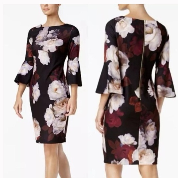 Calvin Klein Dresses & Skirts - Calvin Klein Black Floral Long Sleeve Dress